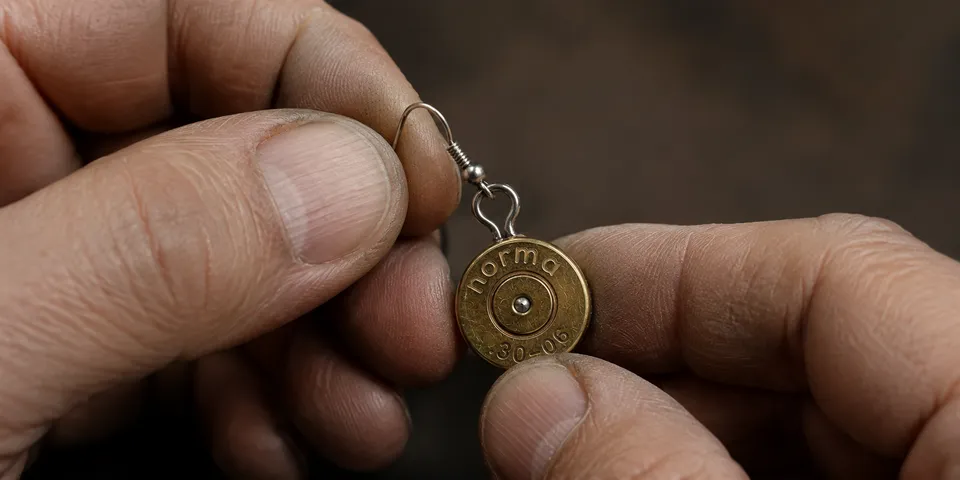 Detalle artesanal de pendientes con casquillo de latón