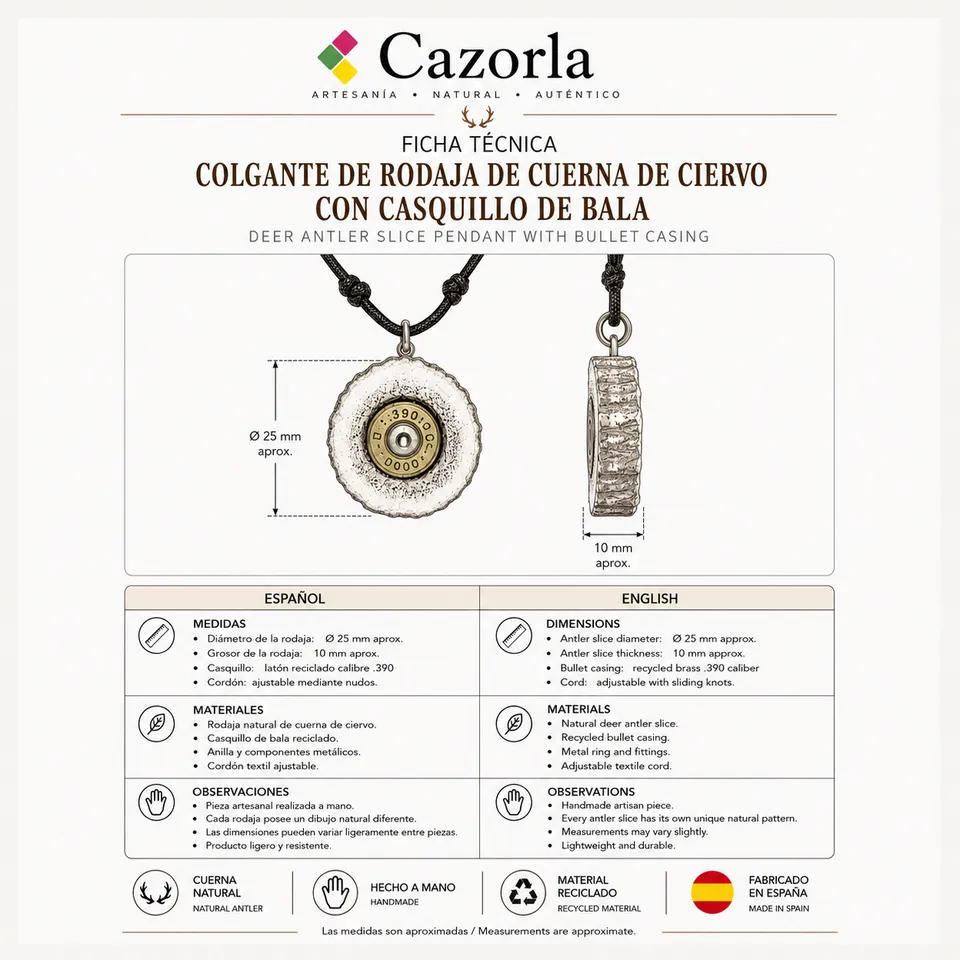 Colgante de Asta de Ciervo con Casquillo · Pieza Única - Imagen 6