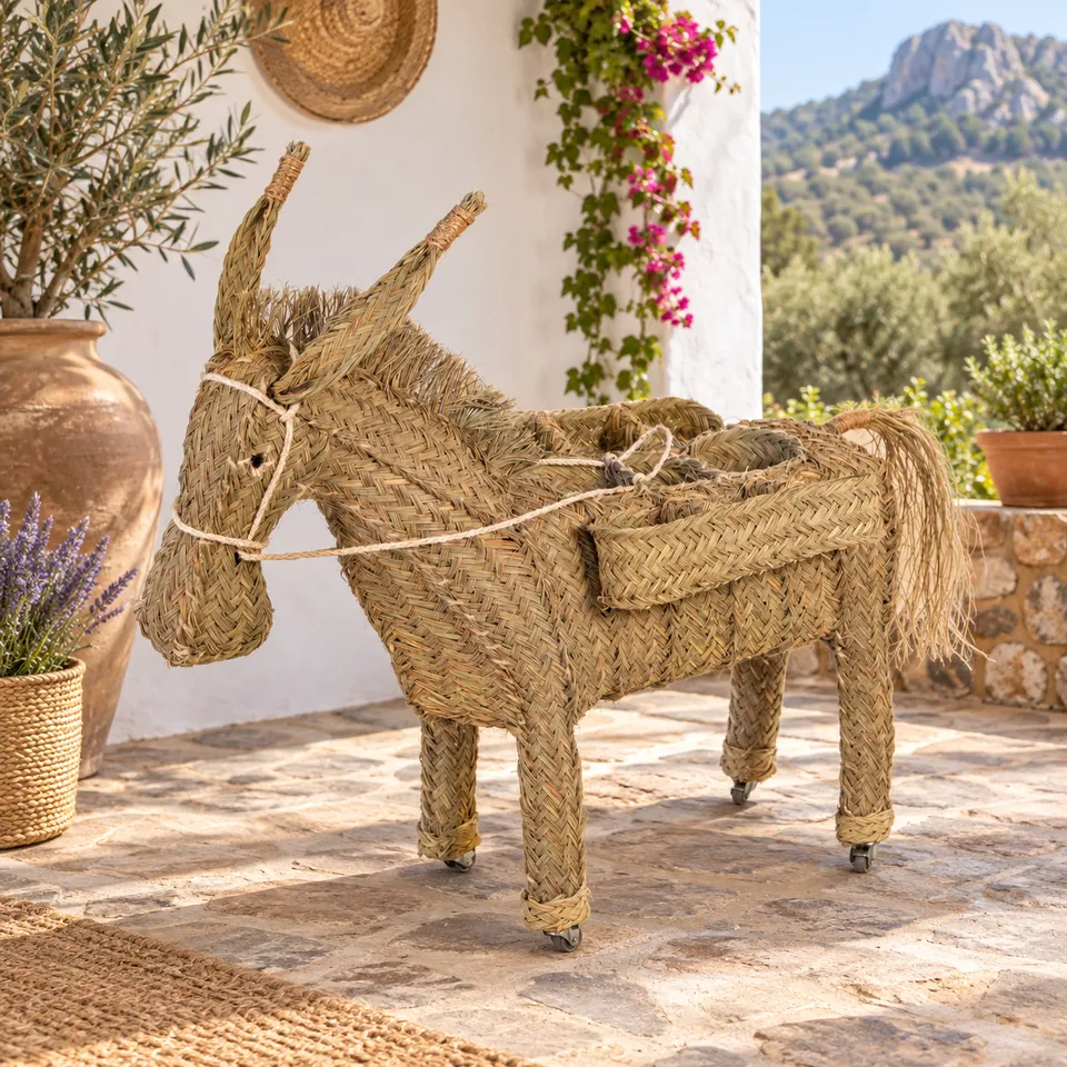 Burro Bar artesanal de esparto natural en ambiente mediterráneo