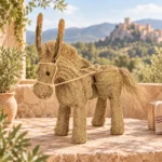 Burro macetero artesanal de esparto natural en ambiente de la Sierra de Cazorla